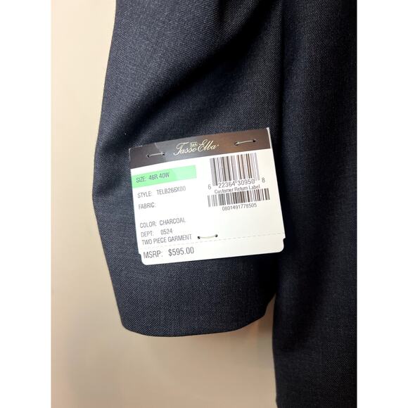 NWT Tasso Elba Solid Two Button Suit Jacket Men's Size 46R 40W Charcoal Gray - Picture 7 of 11